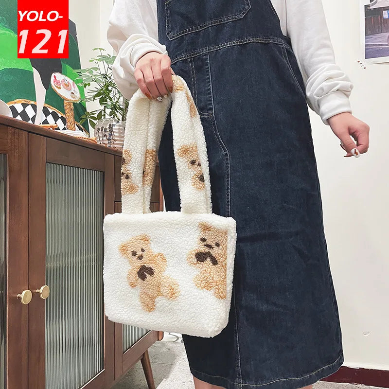 Winter Furry Shoulder Bag Leopard Print Girls Handbags