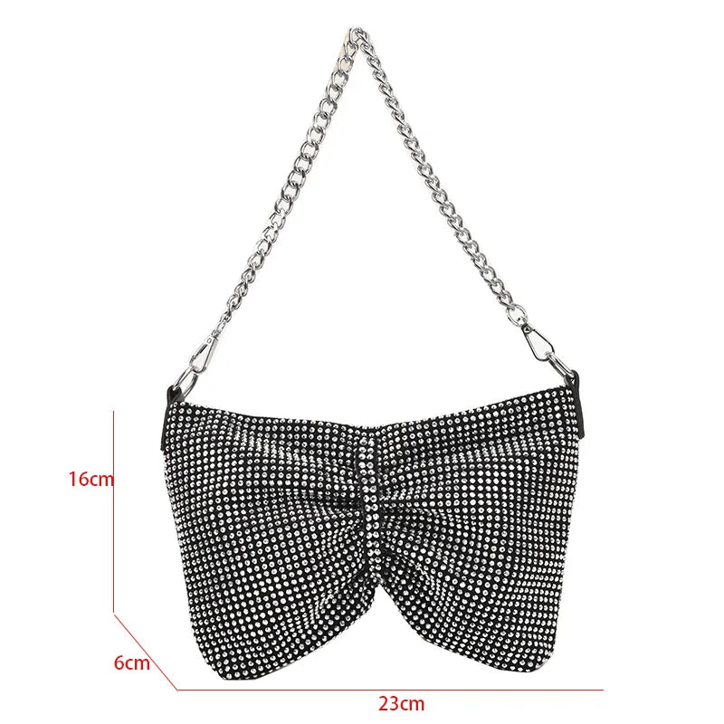 Rhinestone Evening Handbag Silvery Crystal Wedding Party Bag
