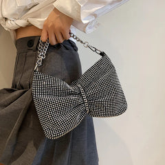 Rhinestone Evening Handbag Silvery Crystal Wedding Party Bag