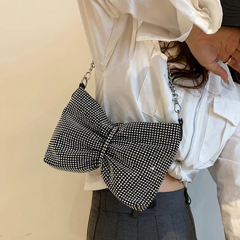 Rhinestone Evening Handbag Silvery Crystal Wedding Party Bag