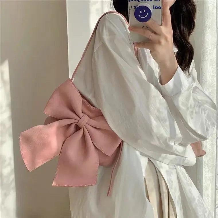 Bow Women's Underarm Bag Casual Hot Girls Shoulder Bags Solid Ladies Tote Purse