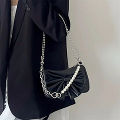 Y2K Bow Love Chain Shoulder Bag PU Leather Hot Girl Style Small Handbag