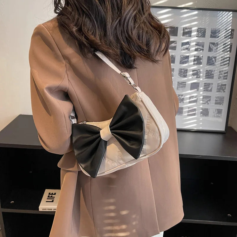 Bow Messenger Bags for Women Shoulder Bags Ladies Handbags Pu Leather Female Vin