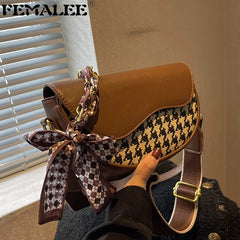 Bow Scarf Women's Shoulder Bag Geometric Crossbody Small Bag Girl's Purse