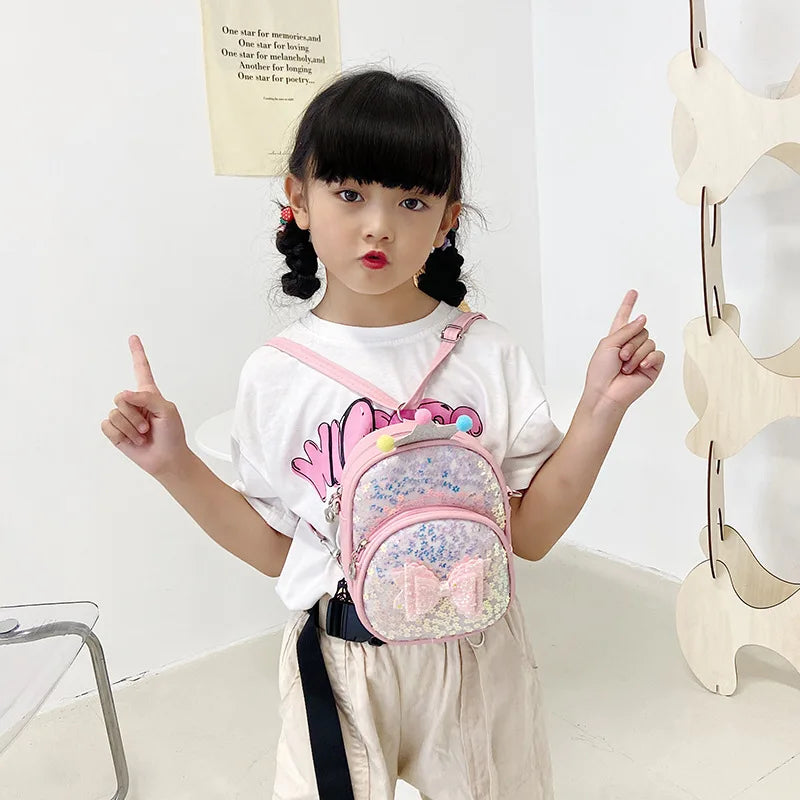 Bow Sequins Children's Bag Princess PU Backpack Kindergarten Girl Backpack