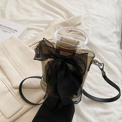 Bow Tie Round Handle Totes Mini Clear PVC Crossbody Bag for Women