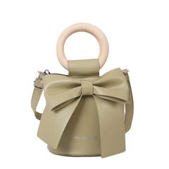 Bow Tie Round Handle Mini PU Leather Crossbody Bag Women Shoulder Totes