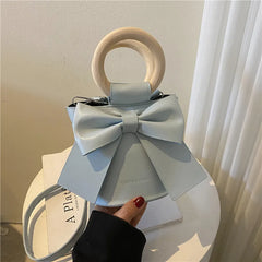 Bow Tie Round Handle Mini PU Leather Crossbody Bag Women Shoulder Totes