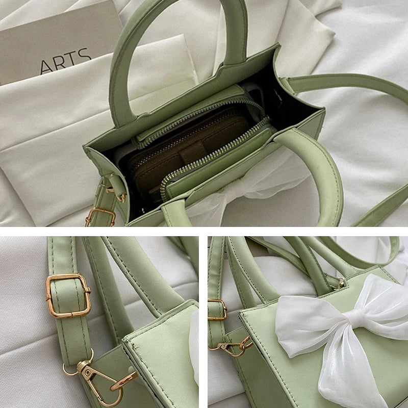 Bowknot Women Shoulder Bags INS Female Tote Bag Solid Crossbody Handbags