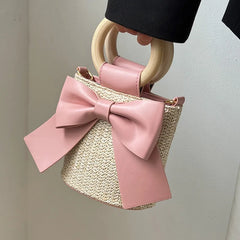 Straw Women Shoulder Bags Summer Beach Bucket Crossbody Bags Handbags