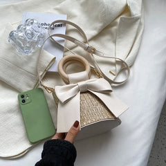 Straw Women Shoulder Bags Summer Beach Bucket Crossbody Bags Handbags