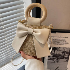 Straw Women Shoulder Bags Summer Beach Bucket Crossbody Bags Handbags