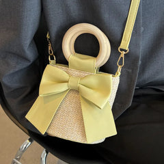 Straw Women Shoulder Bags Summer Beach Bucket Crossbody Bags Handbags