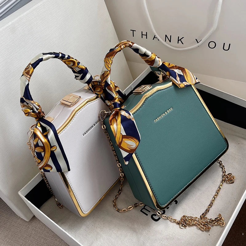 PU Leather Crossbody Sling Bag For Women Handbags With Chain Long Belt