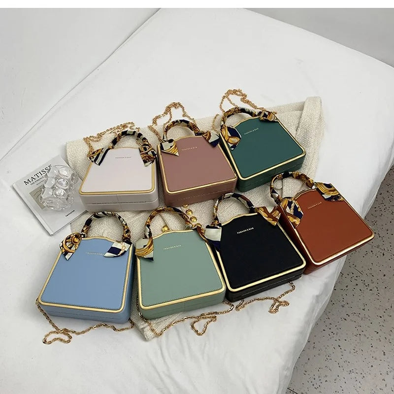 PU Leather Crossbody Sling Bag For Women Handbags With Chain Long Belt