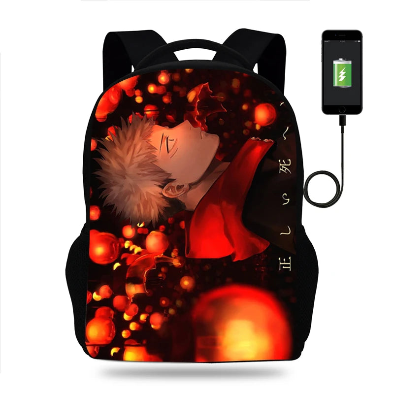 Anime Backpack Children Book Bags Men Women Rucksack USB Travel Knapsack