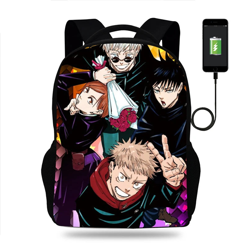 Anime Backpack Children Book Bags Men Women Rucksack USB Travel Knapsack