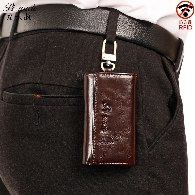 Leather Key Case Men Car Key Holder Zipper Wallet Top Male Man Housekeeper