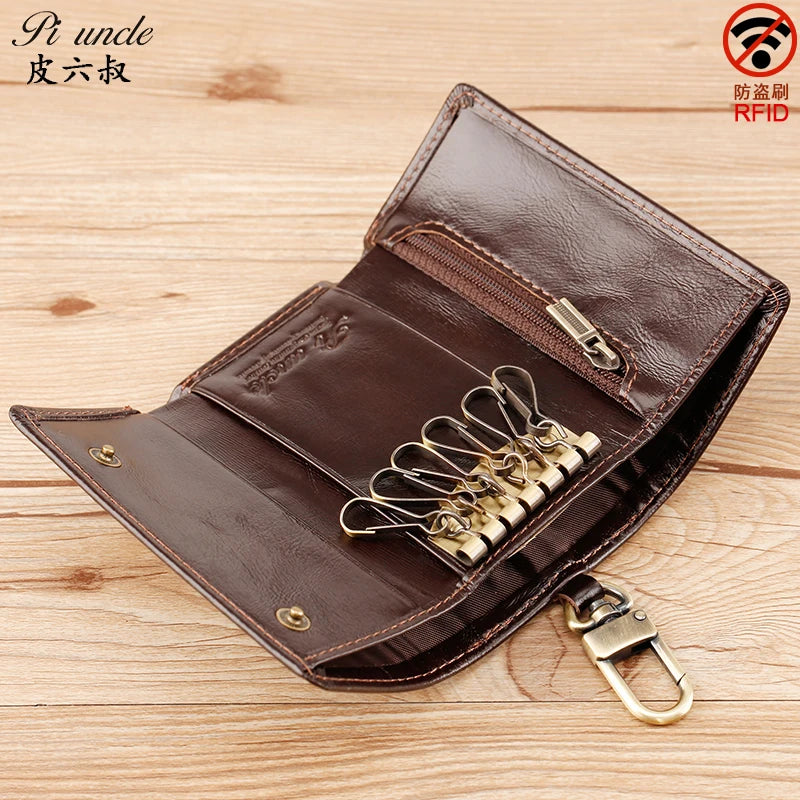 Leather Key Case Men Car Key Holder Zipper Wallet Top Male Man Housekeeper