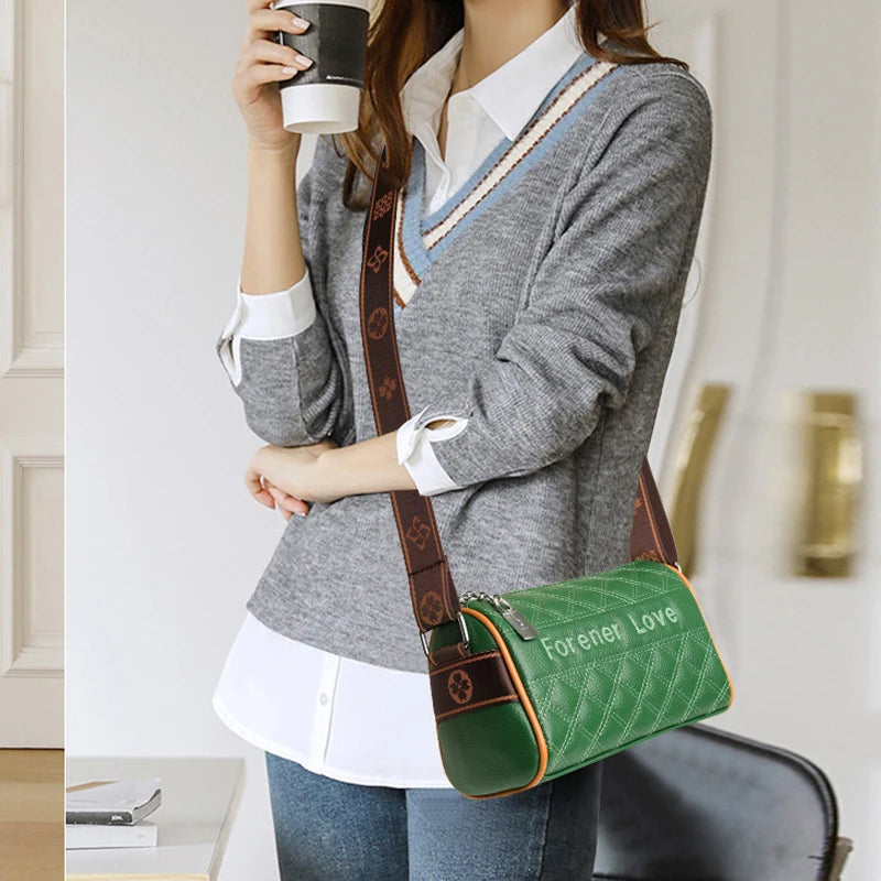 Casual Diamond Lattice Crossbody Handbags Women's Leather Shoulder Messenger Bag