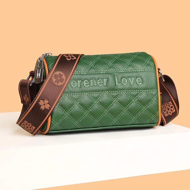 Casual Diamond Lattice Crossbody Handbags Women's Leather Shoulder Messenger Bag