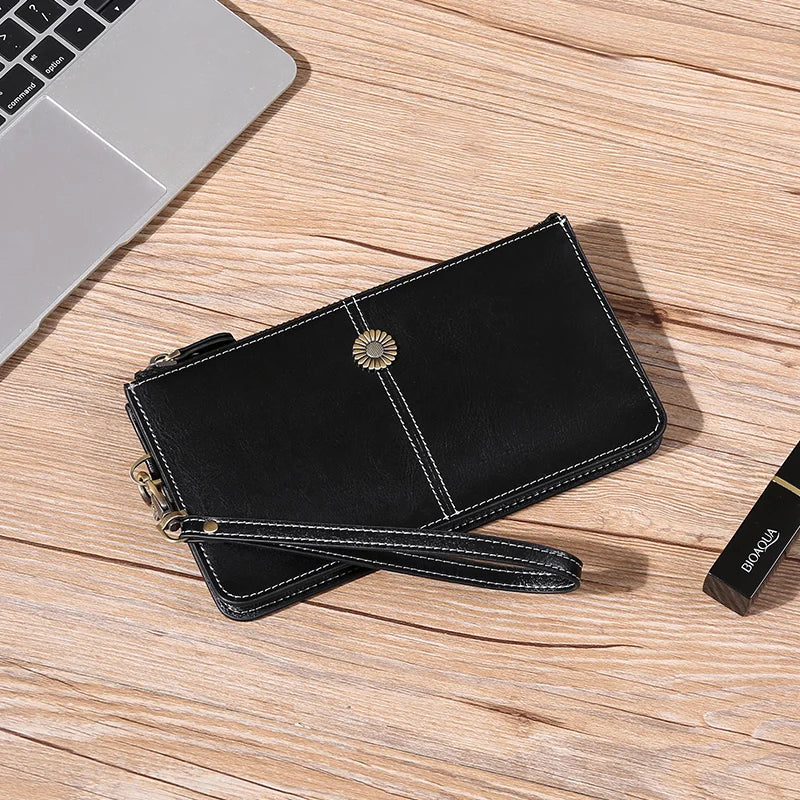 Large-Capacity Leather Wallet Zipper Phone Bag Women Carteira