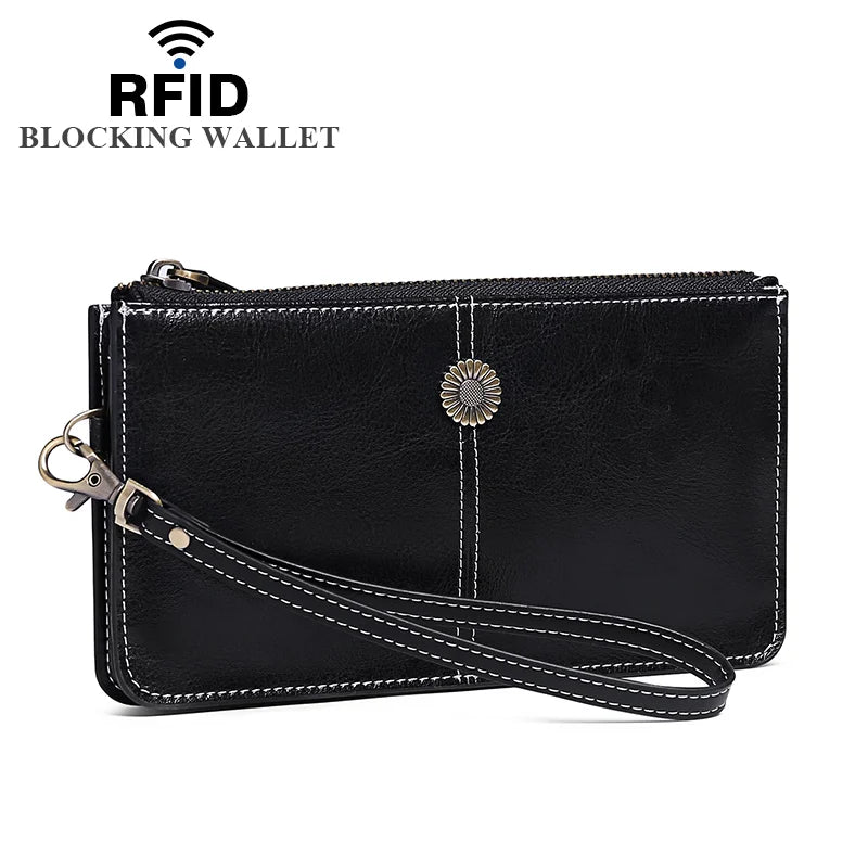 Large-Capacity Leather Wallet Zipper Phone Bag Women Carteira