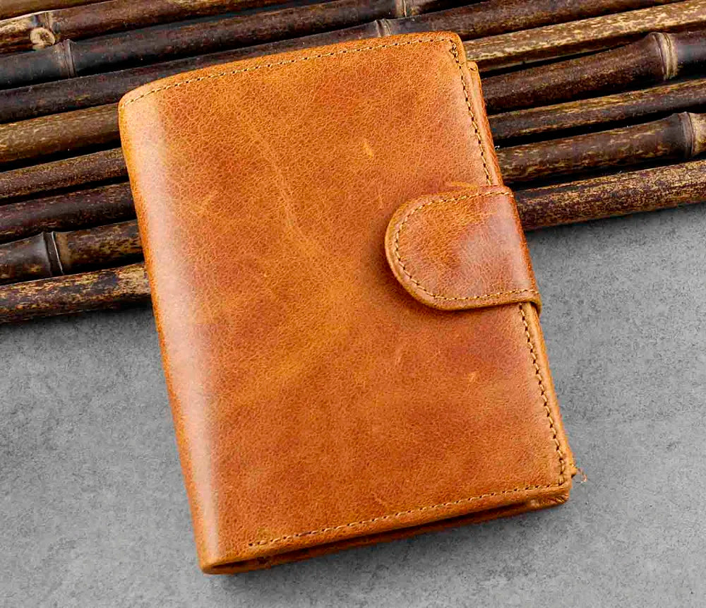 Real Leather Short Hasp Wallet Men Brown