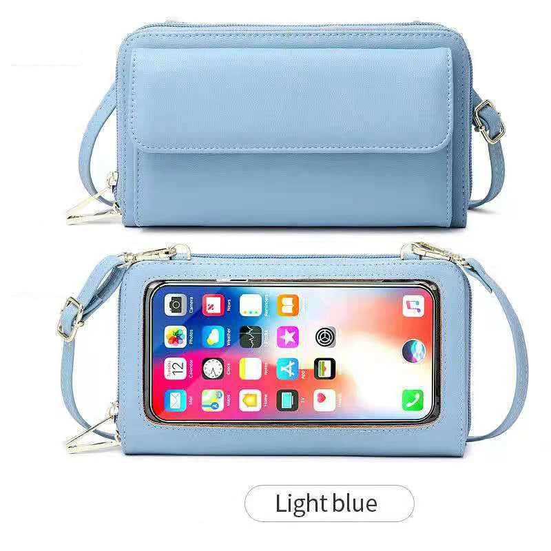 RFID Smart Cellphone Wallet Women Small Shoulder Bag with Transparent Window