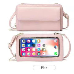 RFID Smart Cellphone Wallet Women Small Shoulder Bag with Transparent Window