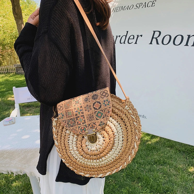 Straw Women Shoulder Crossbody Bags Handbag Purses Woven Beach Ladies Travel Bag