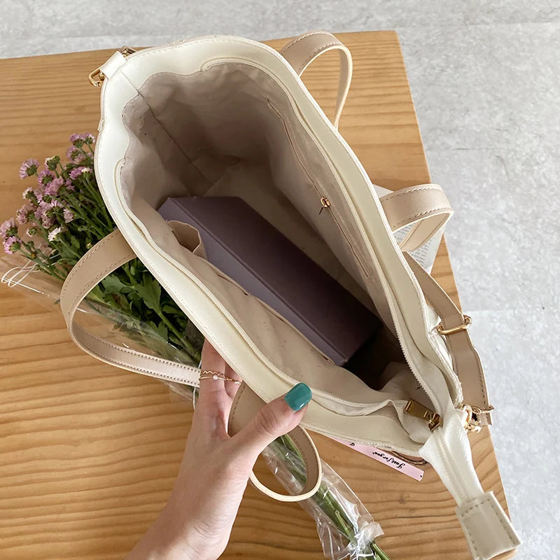 Large Capacity Bucket Handbags PU Leather Women's Totes Shopping Bag