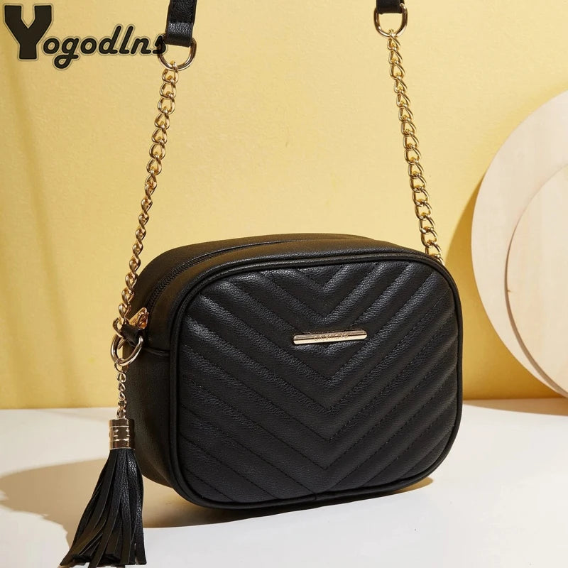 Quilted Shoulder Crossbody Bags Tassel Messenger Bags Small Chain Handbags