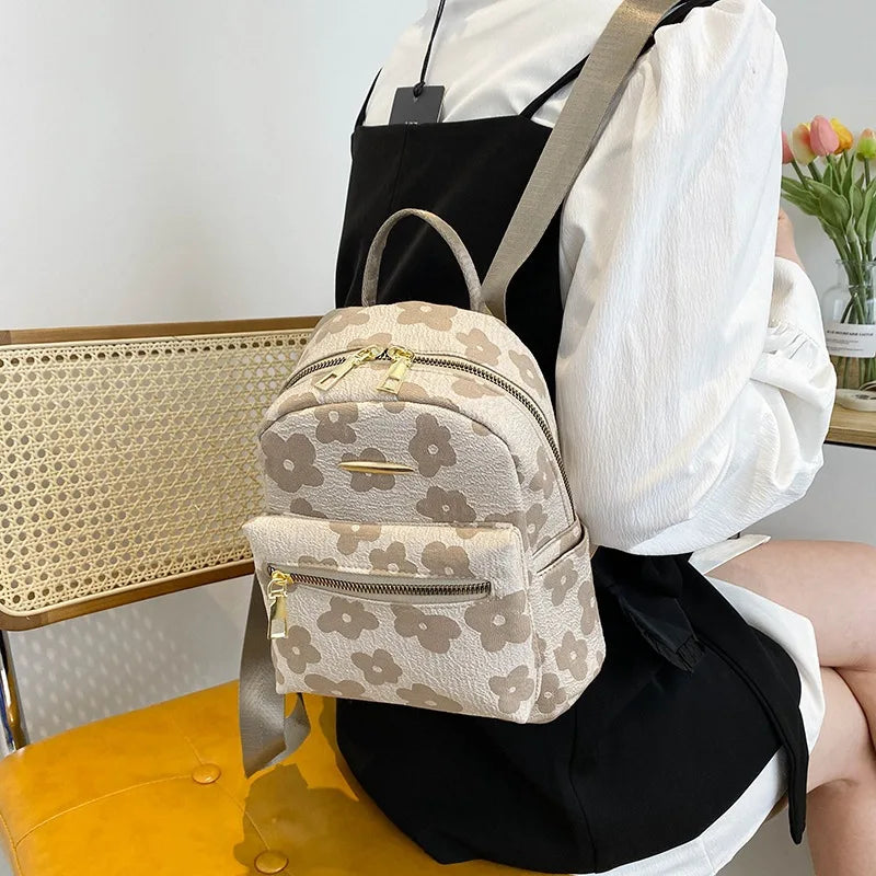 Canvas Women's Backpack Floral School Bag Travel Bag