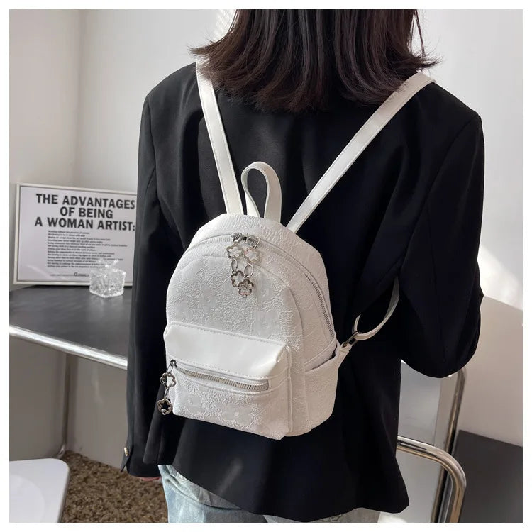 Canvas Women's Backpack Tassel Small Square School Bag Travel Bag