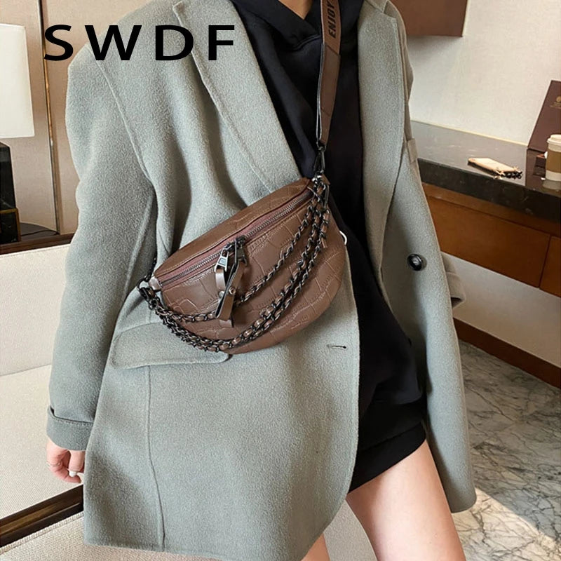 Chain Waist Bags Women Chest Bag Crossbody Bags Female Waist Packs Handbag Fanny
