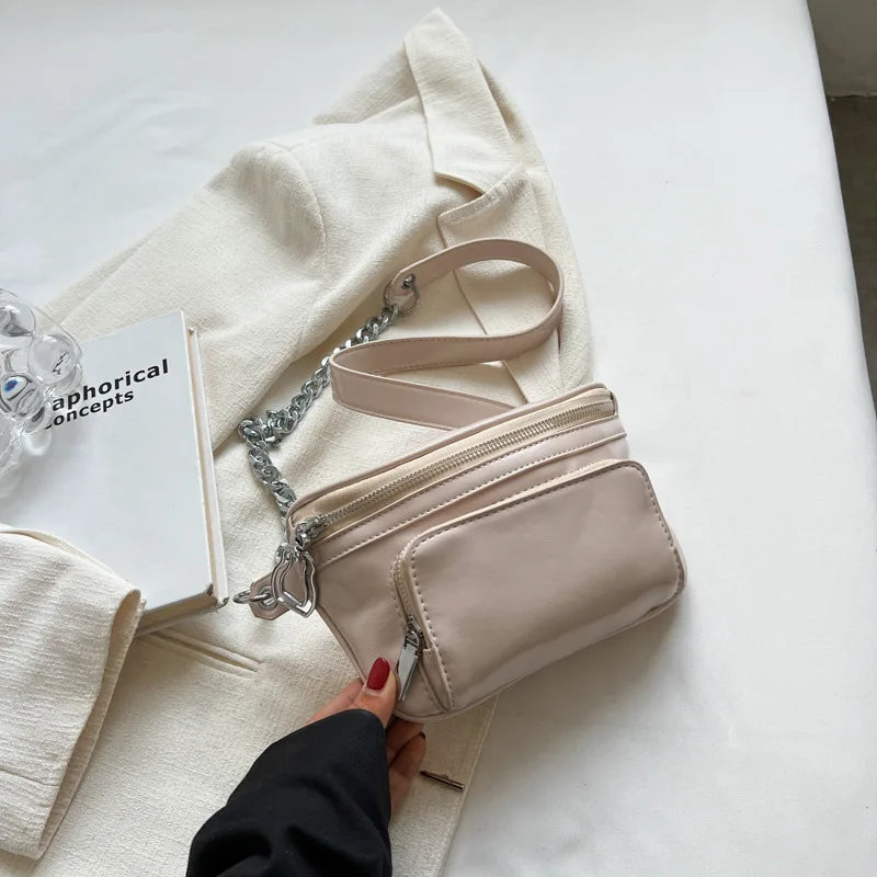 Women's Patent Leather Chest Bag Chains Handbag Travel Waist Pack