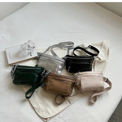 Women's Patent Leather Chest Bag Chains Handbag Travel Waist Pack