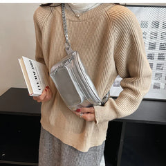 Women's Patent Leather Chest Bag Chains Handbag Travel Waist Pack