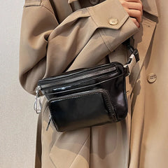 Women's Patent Leather Chest Bag Chains Handbag Travel Waist Pack