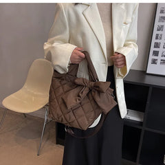 Cotton Women's Tote Bags Lady Shoulder Bag with Big Bow Nylon Handbags