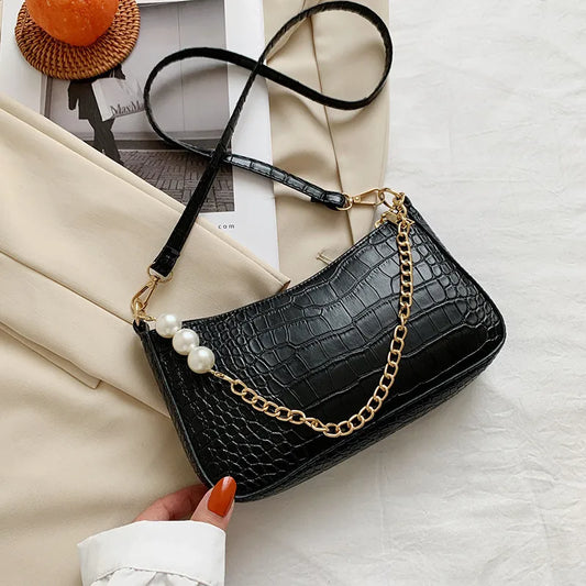 Crocodile Pattern Shoulder Bag Chain Crossbody Handbag