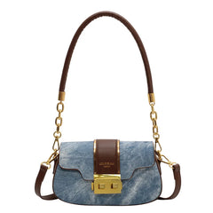 Denim Women's Shoulder Bag Lock Crossbody Bag Saddle Handbag