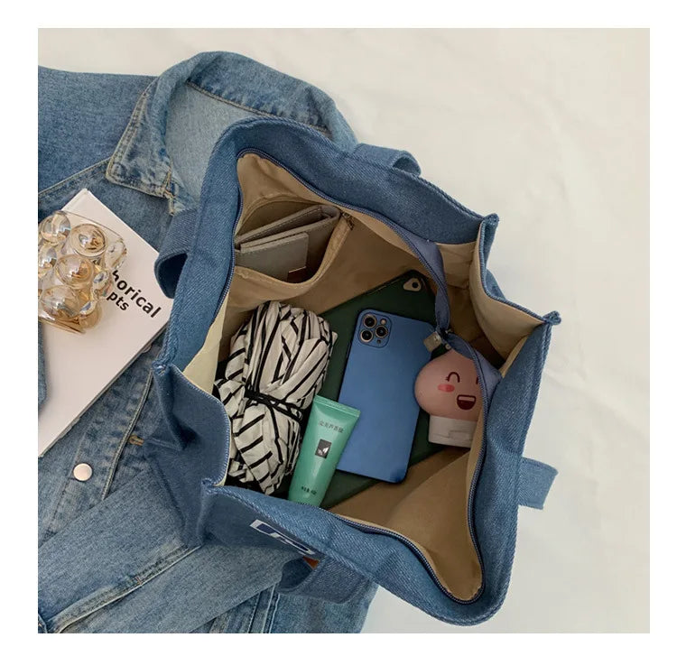 Denim Shoulder Bag Large Flap Handbag Women's Crossbody Bag