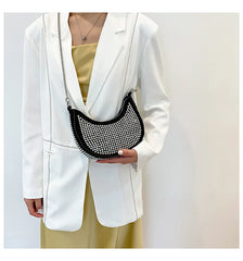 Diamond Women's Shoulder Bag Chain Crossbody Half Moon Handbag