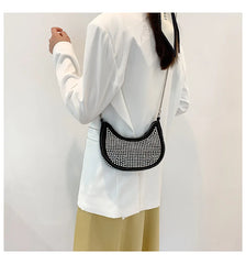 Diamond Women's Shoulder Bag Chain Crossbody Half Moon Handbag