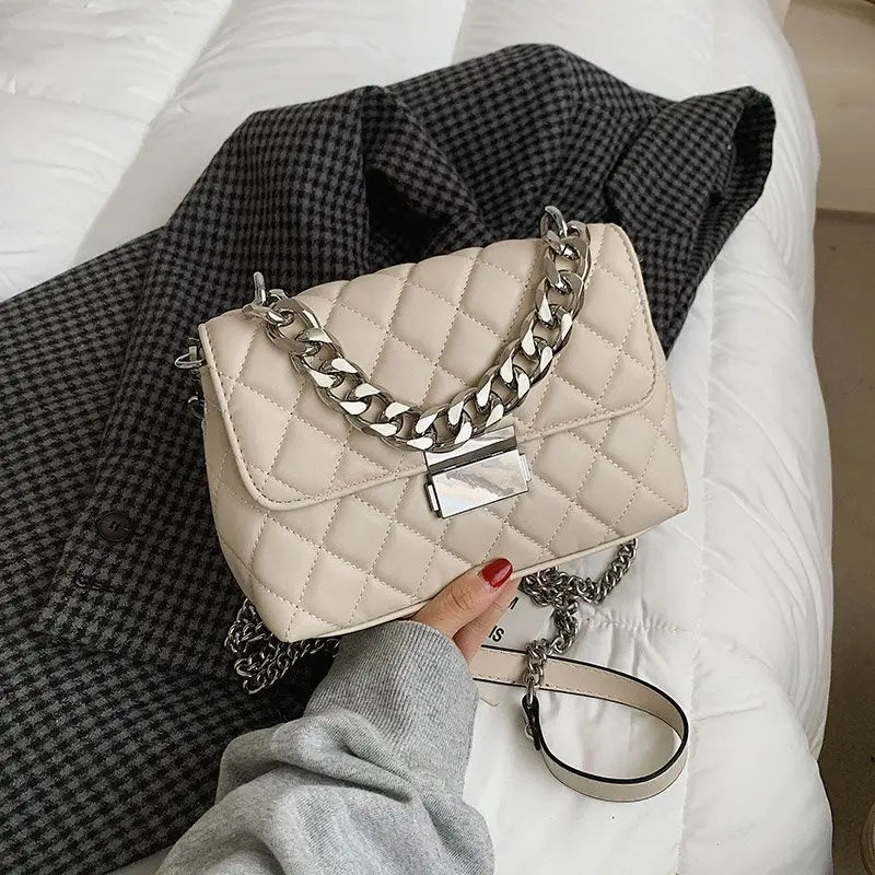 Women's Silver Chain Crossbody Bag Small Flap Handbag Shoulder Totes