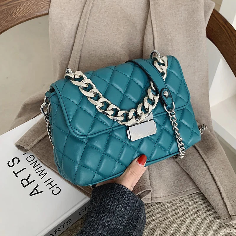 Women's Silver Chain Crossbody Bag Small Flap Handbag Shoulder Totes