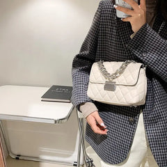 Women's Silver Chain Crossbody Bag Small Flap Handbag Shoulder Totes