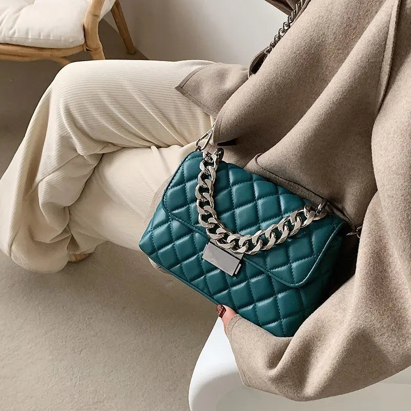 Women's Silver Chain Crossbody Bag Small Flap Handbag Shoulder Totes
